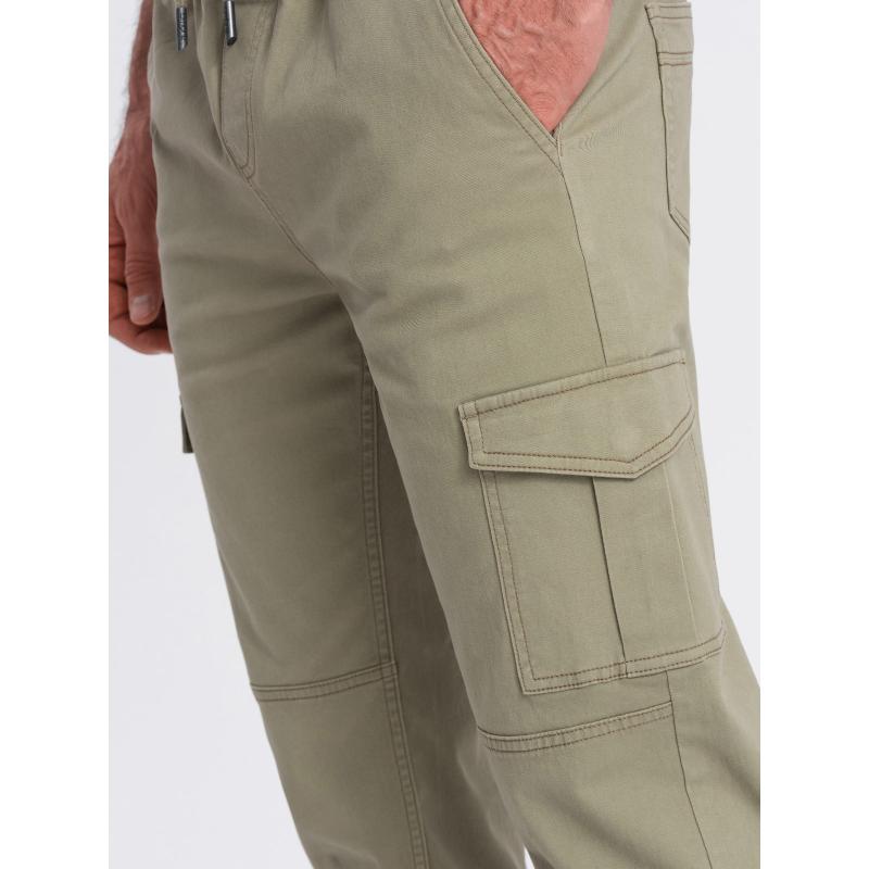 Pánské kalhoty JOGGERS s cargo kapsami na zip khaki 
