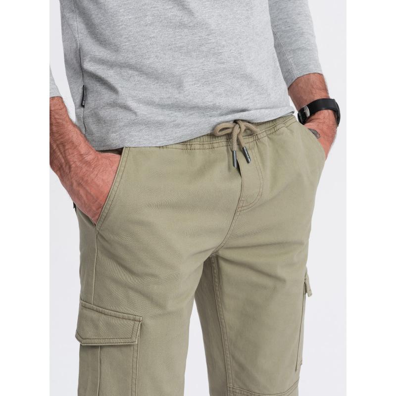 Pánské kalhoty JOGGERS s cargo kapsami na zip khaki 