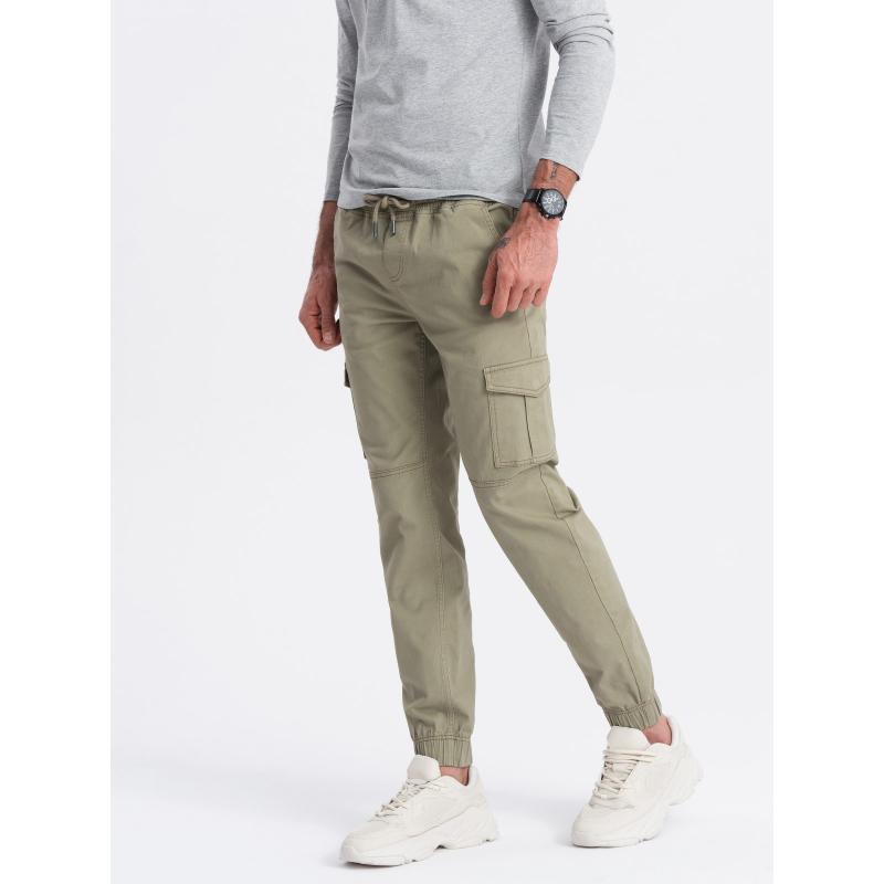 Pánské kalhoty JOGGERS s cargo kapsami na zip khaki 