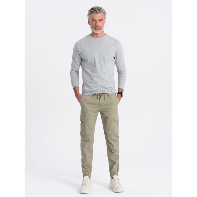 Pánské kalhoty JOGGERS s cargo kapsami na zip khaki 
