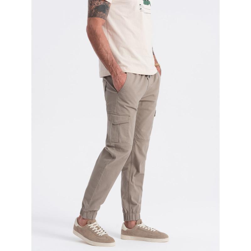 Férfi JOGGERS nadrág cargo zsebek cipzárral bézs színű nadrág