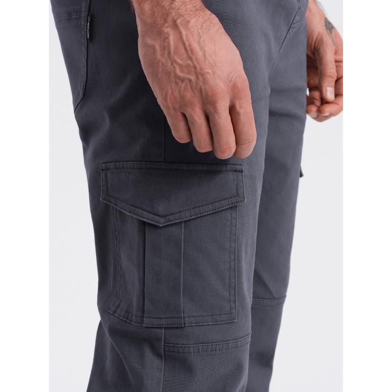 Pánské kalhoty JOGGERS s cargo kapsami na zip grafitová 