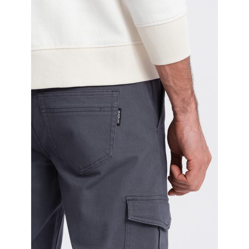 Pánské kalhoty JOGGERS s cargo kapsami na zip grafitová 