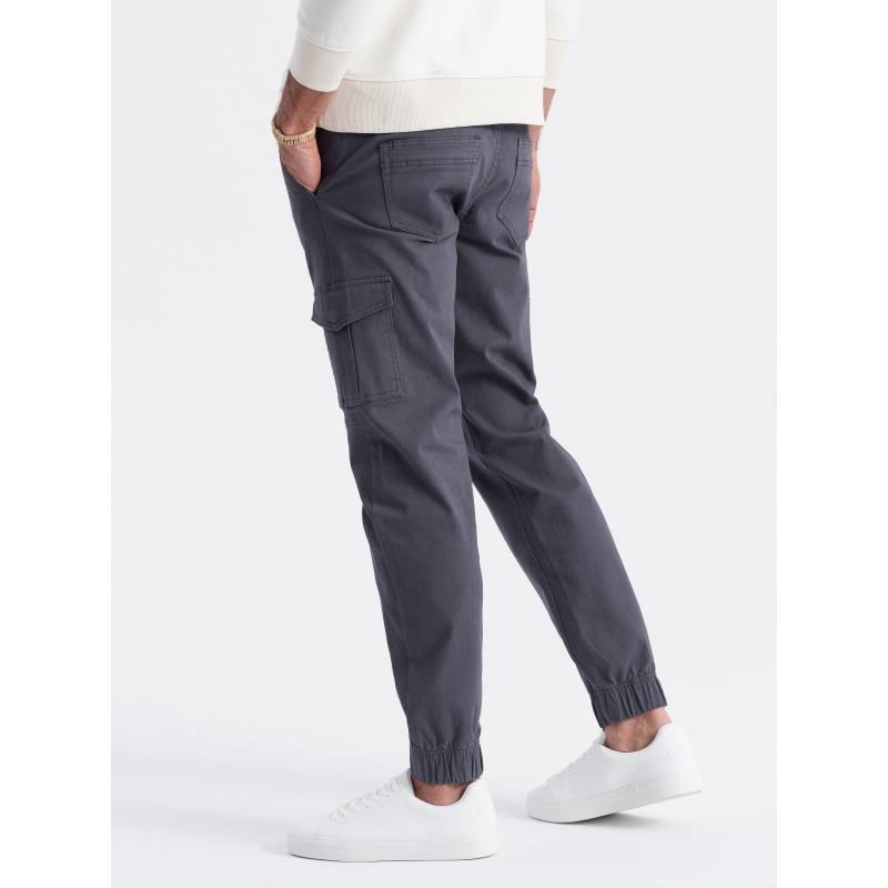 Pánské kalhoty JOGGERS s cargo kapsami na zip grafitová 