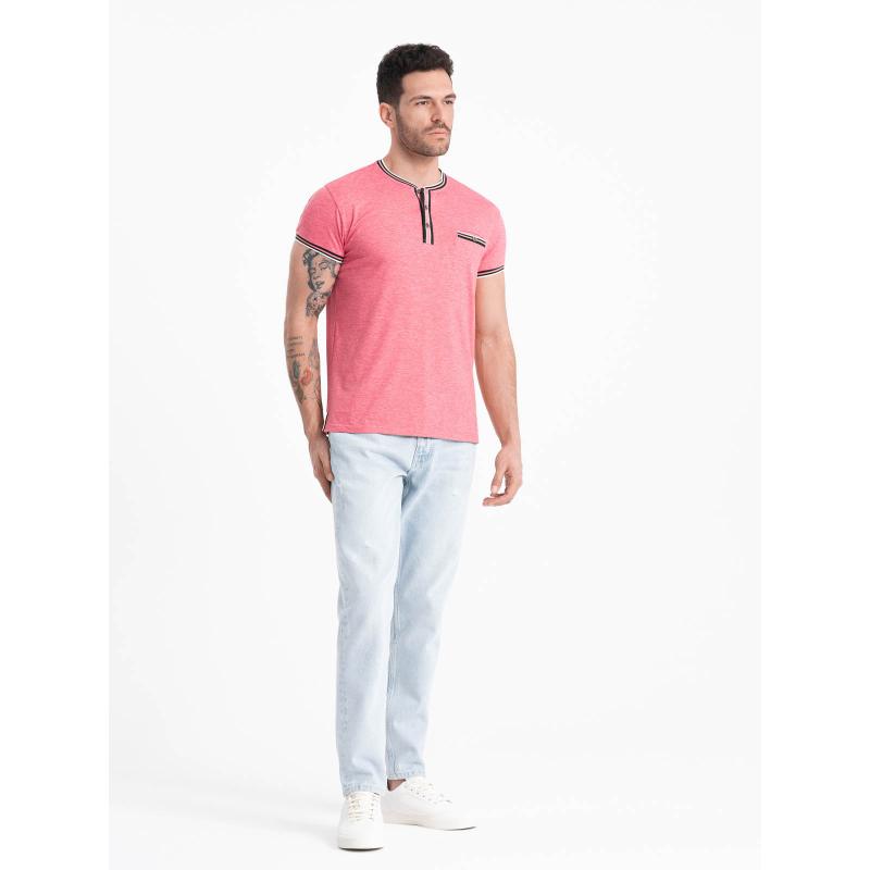 Pánské tričko HENLEY s ozdobným žebrováním červené 