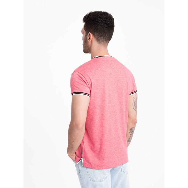 Pánské tričko HENLEY s ozdobným žebrováním červené 