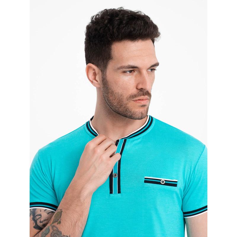 Férfi HENLEY póló díszítő szalaggal türkizkék színben