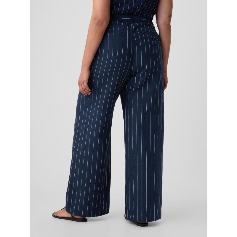 Ľanové nohavice s vysokým pásom