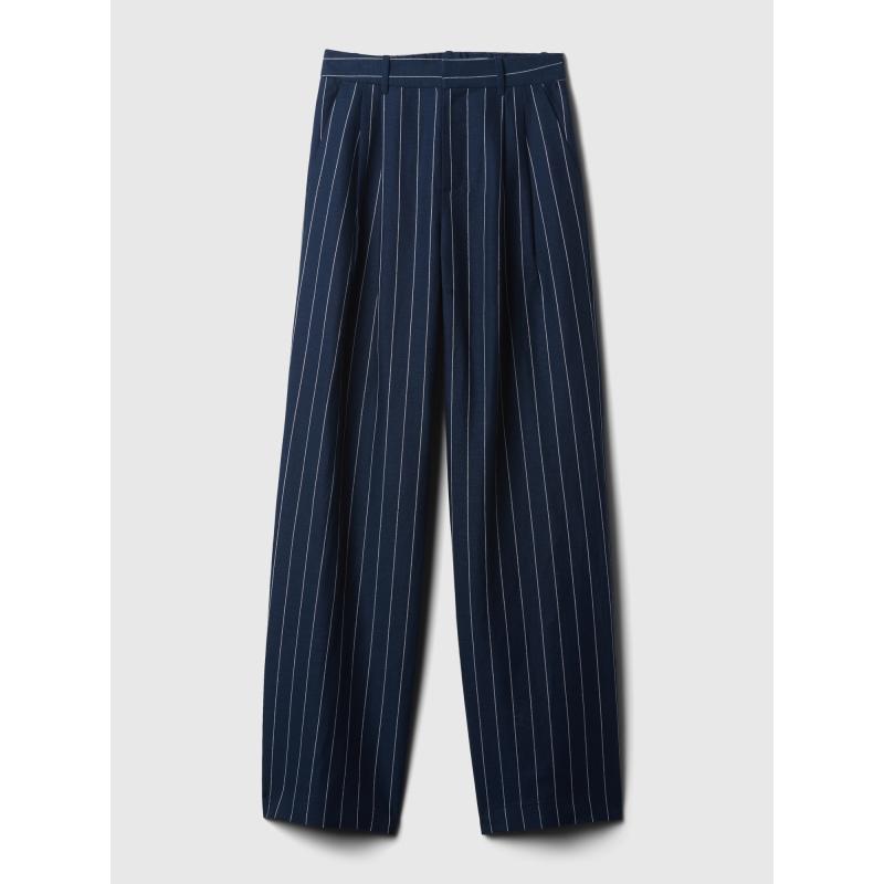 Ľanové nohavice s vysokým pásom