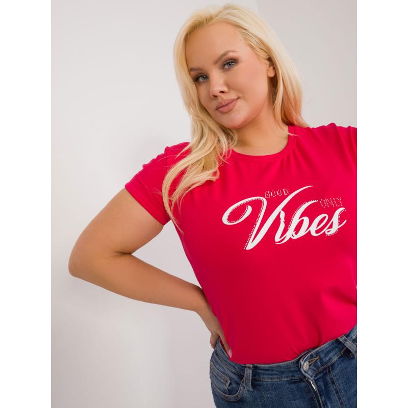 Női strasszos applikált póló plus size piros