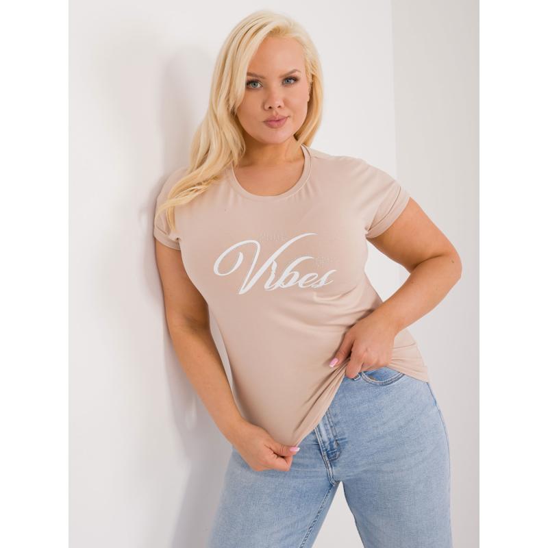 Női nyomtatott póló pamut póló plus size bézs