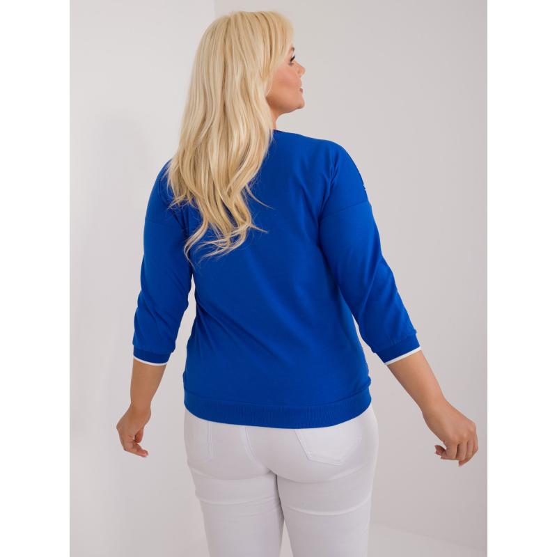 Női V-nyakú blúz plusz méret kobaltkék