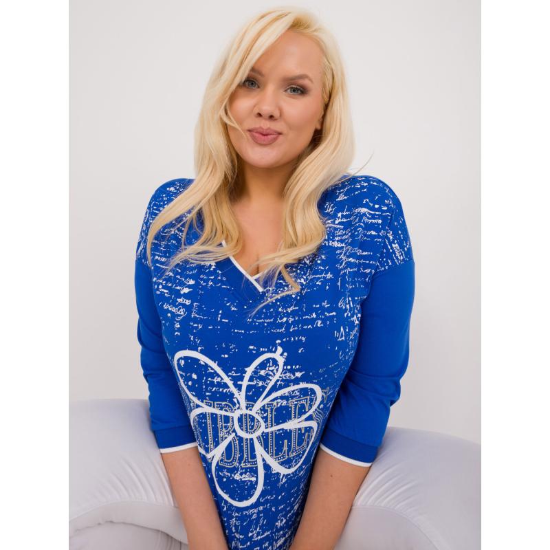 Női V-nyakú blúz plusz méret kobaltkék