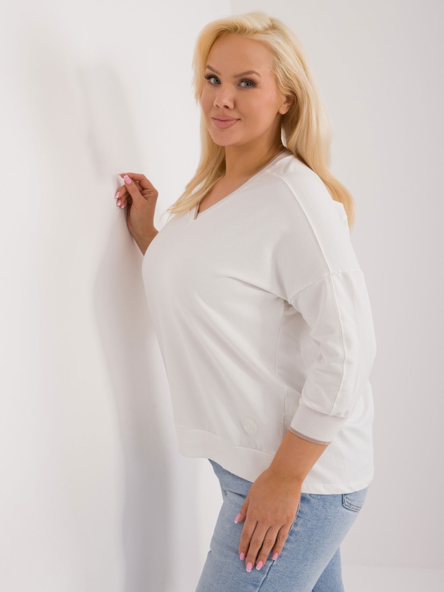 Női V-nyakú pamut blúz plus size ekrü színű