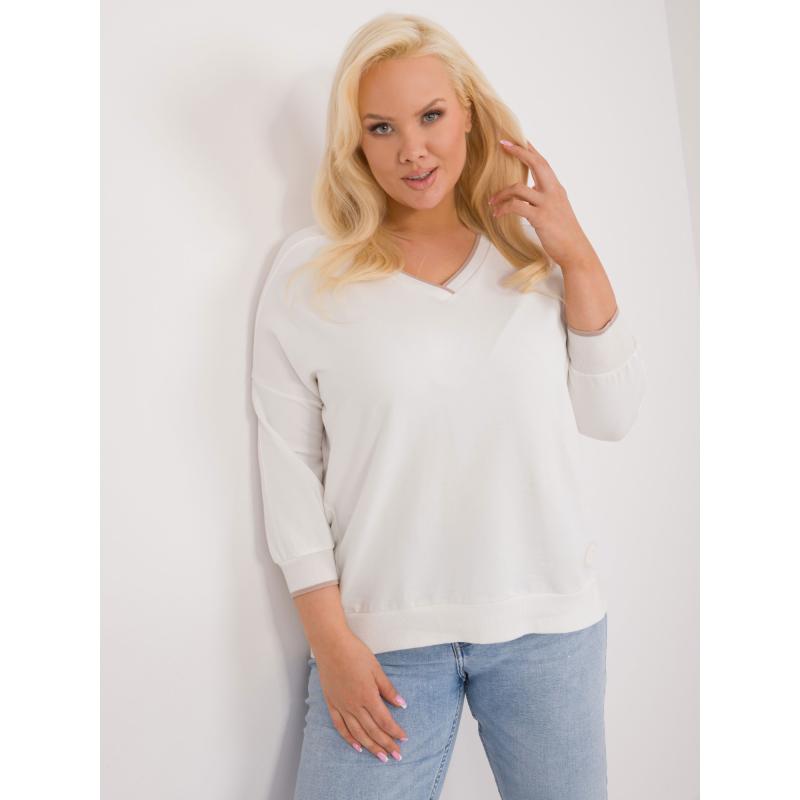 Női V-nyakú pamut blúz plus size ekrü színű
