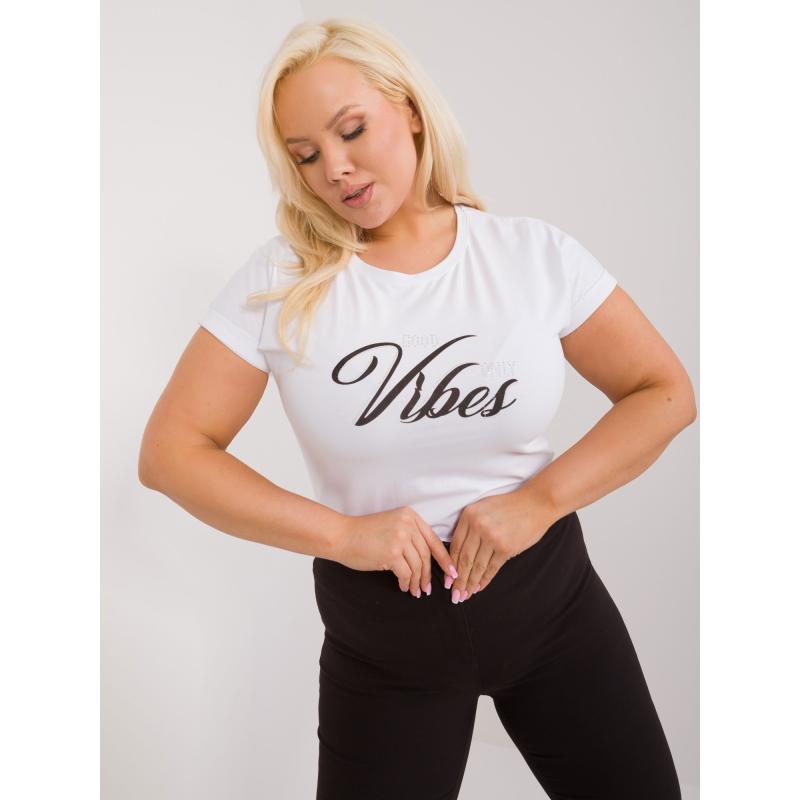 Dámské tričko s nápisy a aplikacemi plus size bílé 