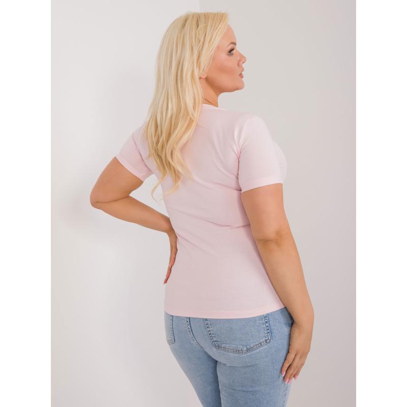 Női plus size blúz világos rózsaszín applikációval