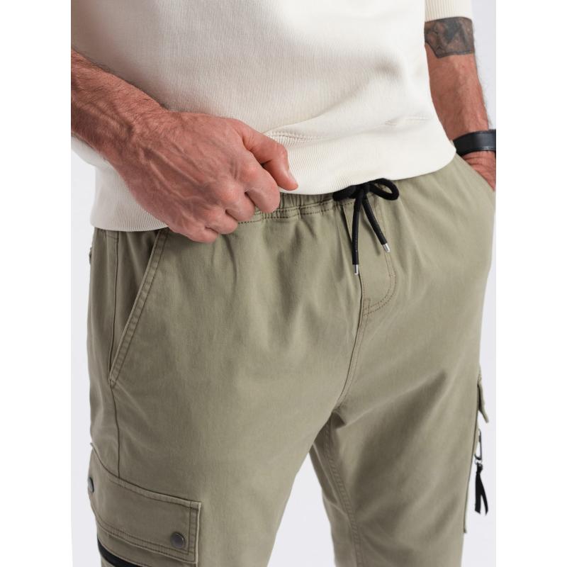 Pánské kalhoty JOGGER s nákladními kapsami na zip khaki 