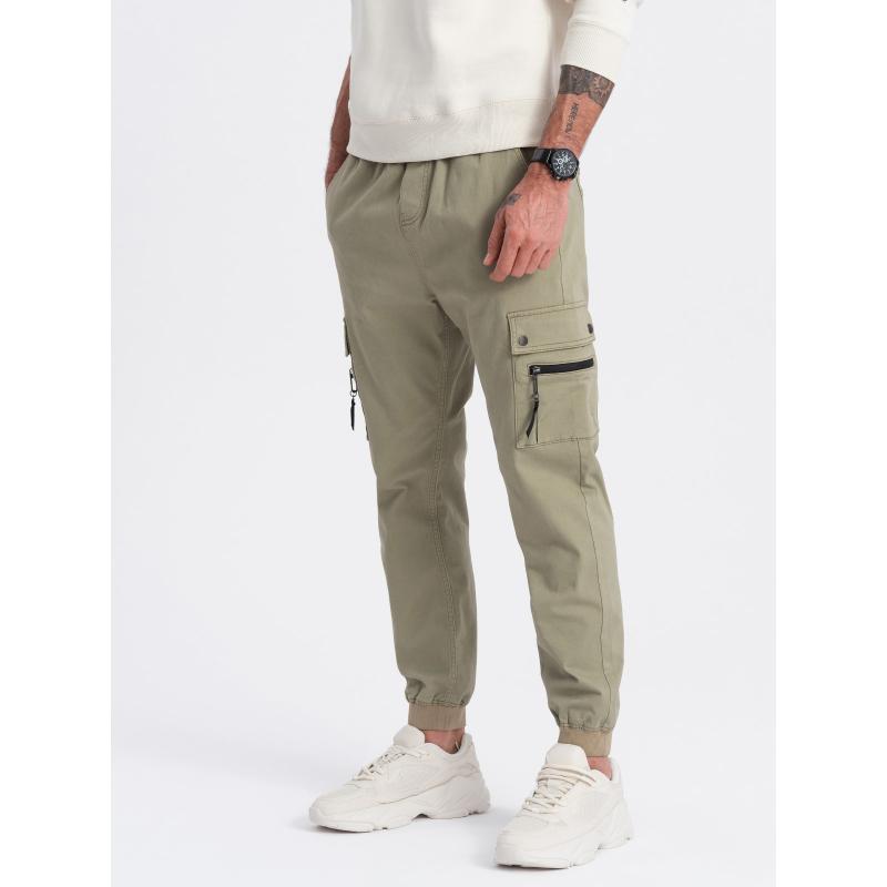 Pánské kalhoty JOGGER s nákladními kapsami na zip khaki 