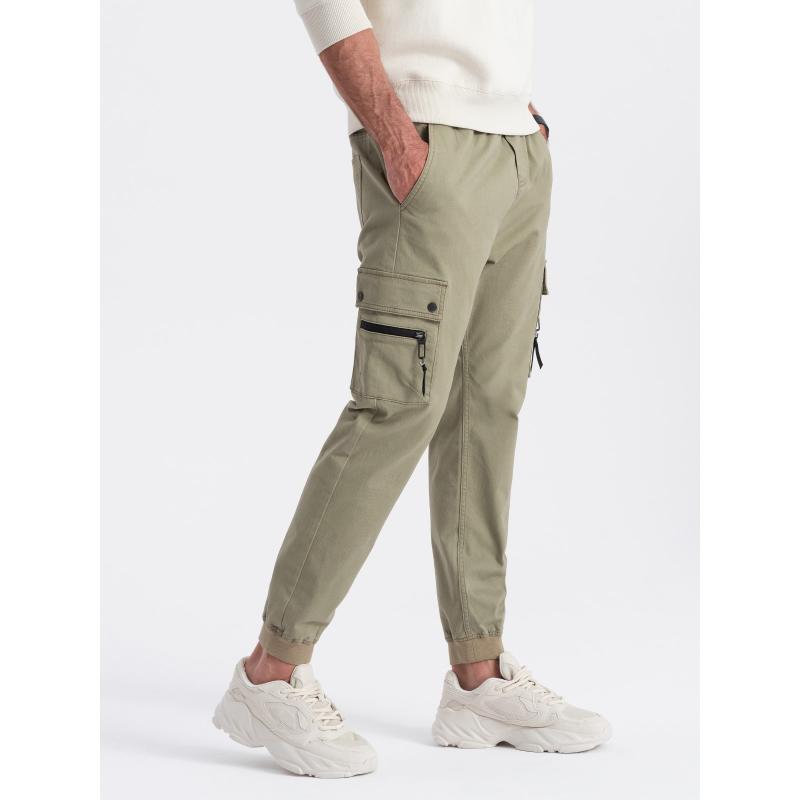 Pánské kalhoty JOGGER s nákladními kapsami na zip khaki 