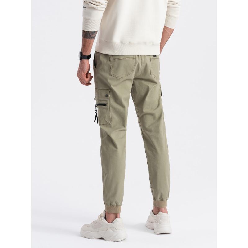 Pánské kalhoty JOGGER s nákladními kapsami na zip khaki 