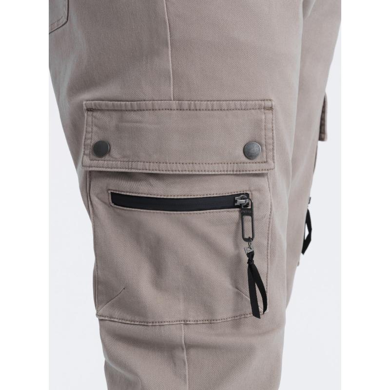 Férfi JOGGER nadrág cipzáras cargo zsebekkel sötétbézs sötétbézs