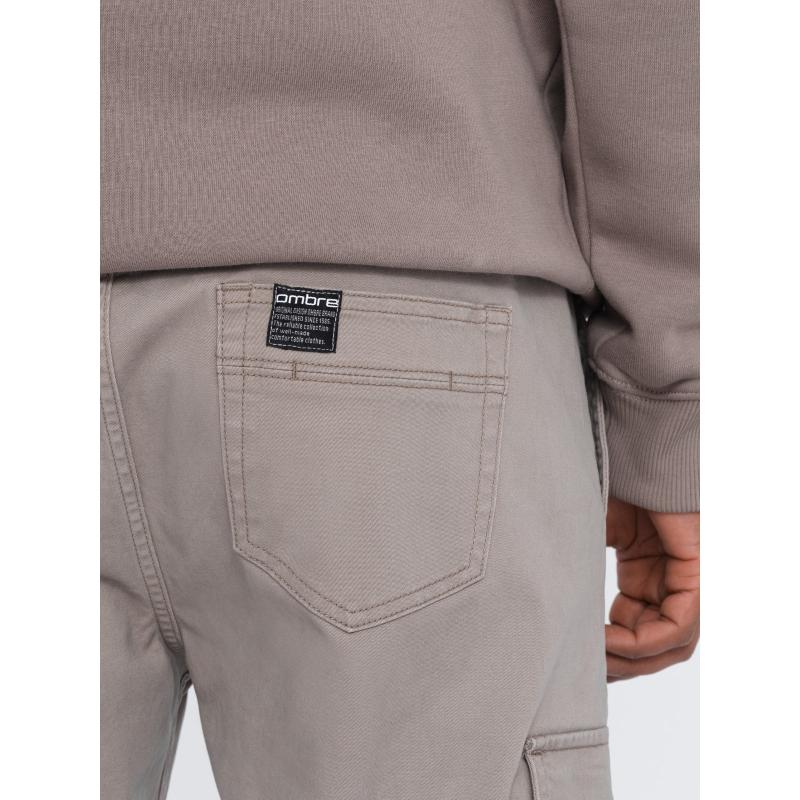 Férfi JOGGER nadrág cipzáras cargo zsebekkel sötétbézs sötétbézs