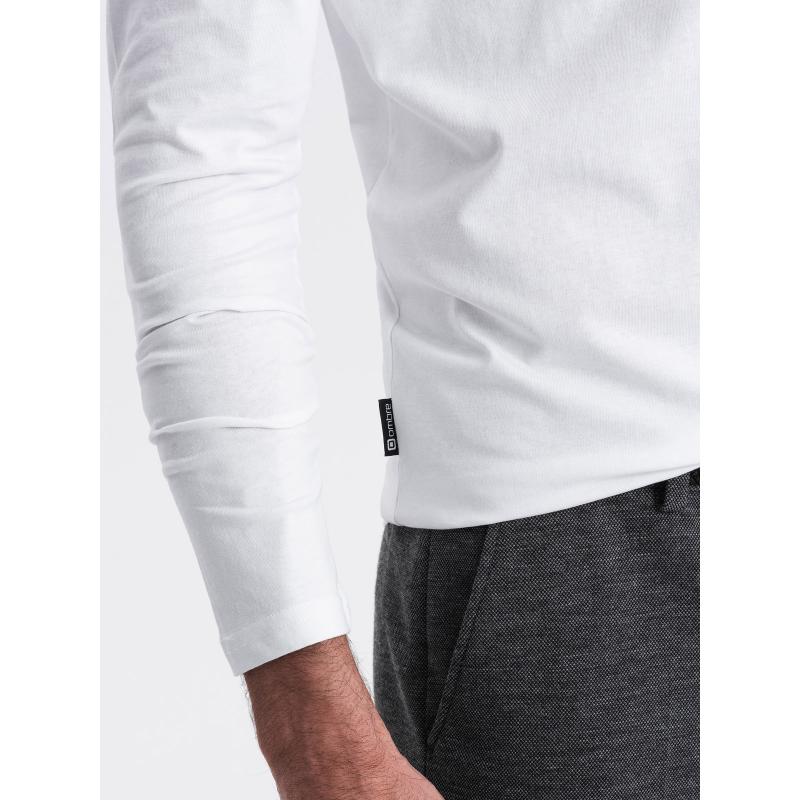 Pánské tričko s dlouhým rukávem bez potisku s výstřihem bílá 