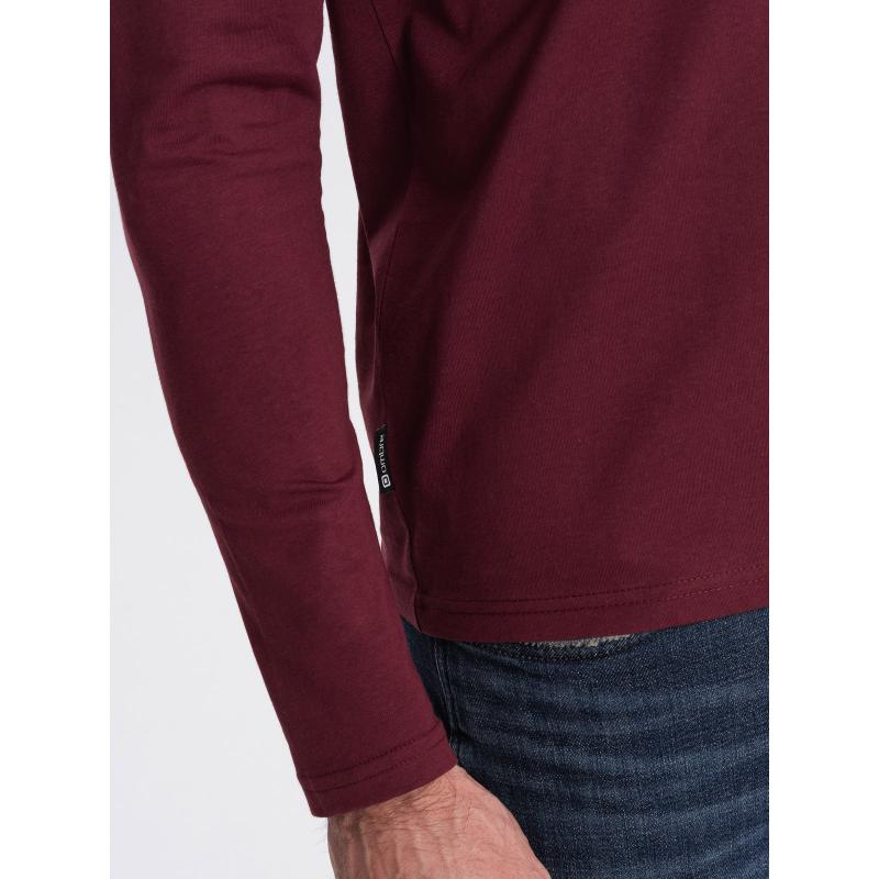 Pánské tričko s dlouhým rukávem bez potisku s výstřihem bordó 