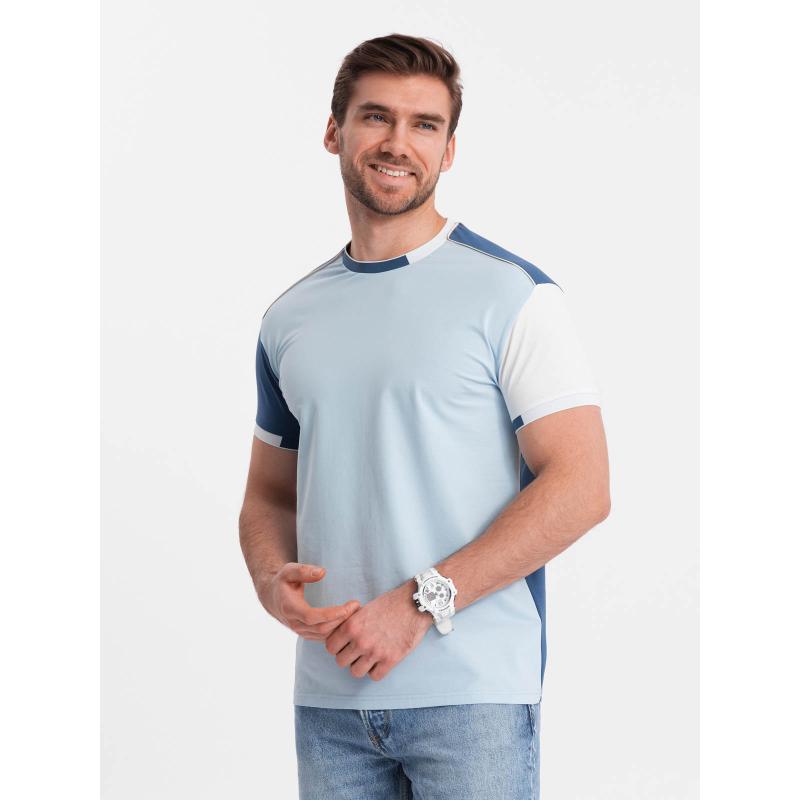Pánske elastanové tričko s farebnými rukávmi modré