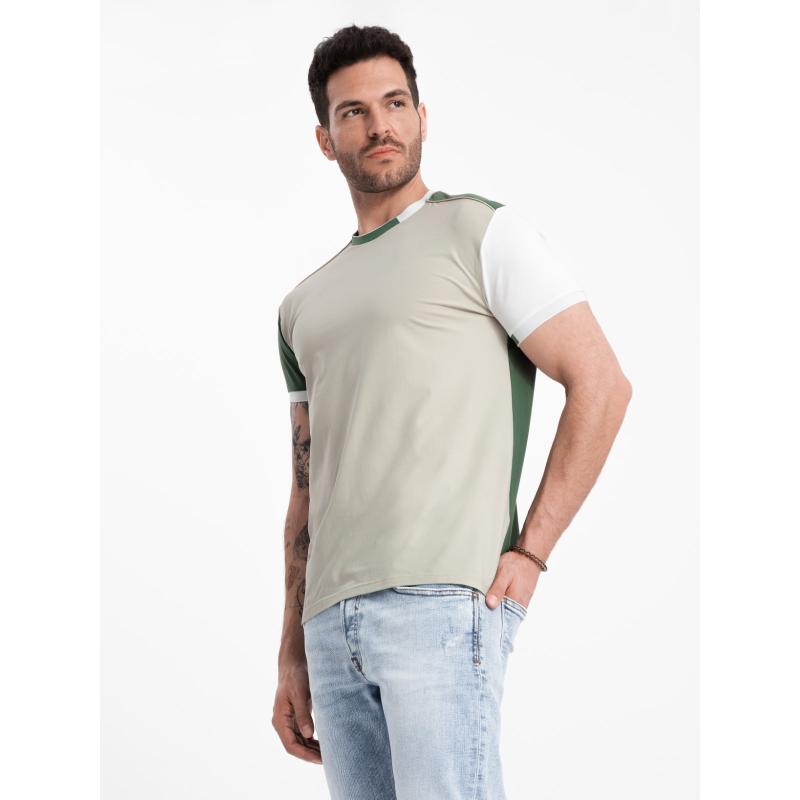 Pánske elastanové tričko s farebnými rukávmi zelené