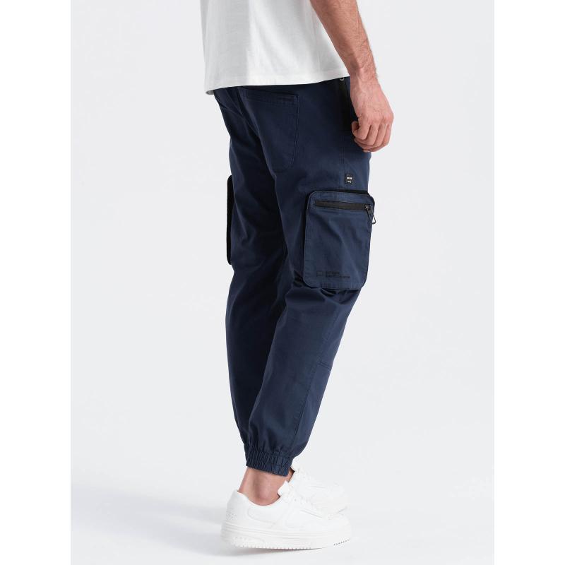 Pánské kalhoty JOGGER s cargo kapsami na zip tmavě modré 