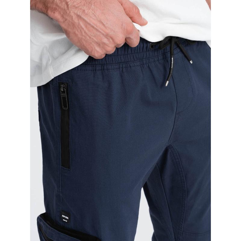 Pánské kalhoty JOGGER s cargo kapsami na zip tmavě modré 