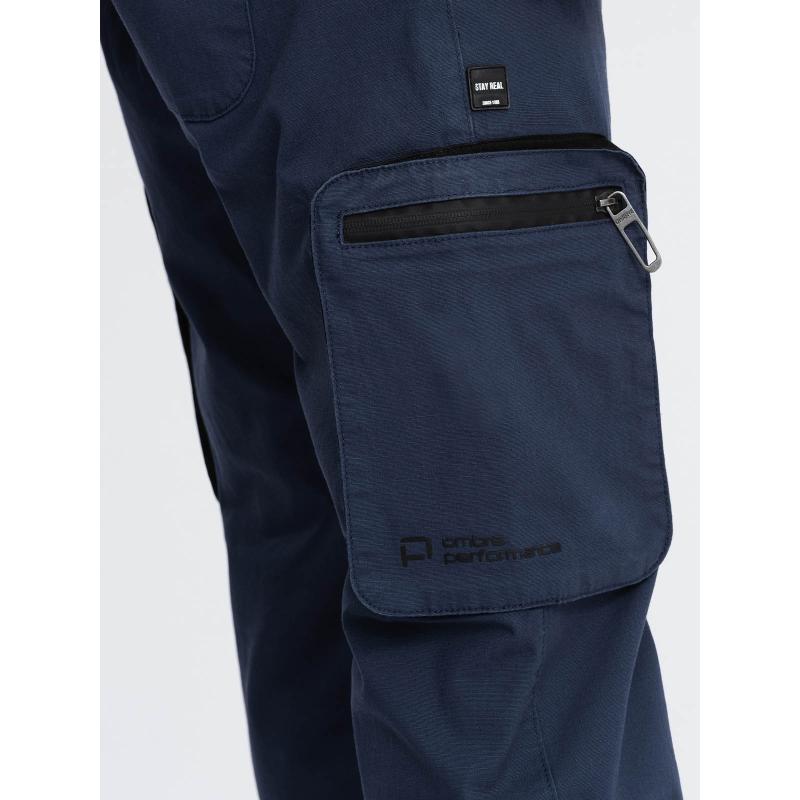 Pánské kalhoty JOGGER s cargo kapsami na zip tmavě modré 