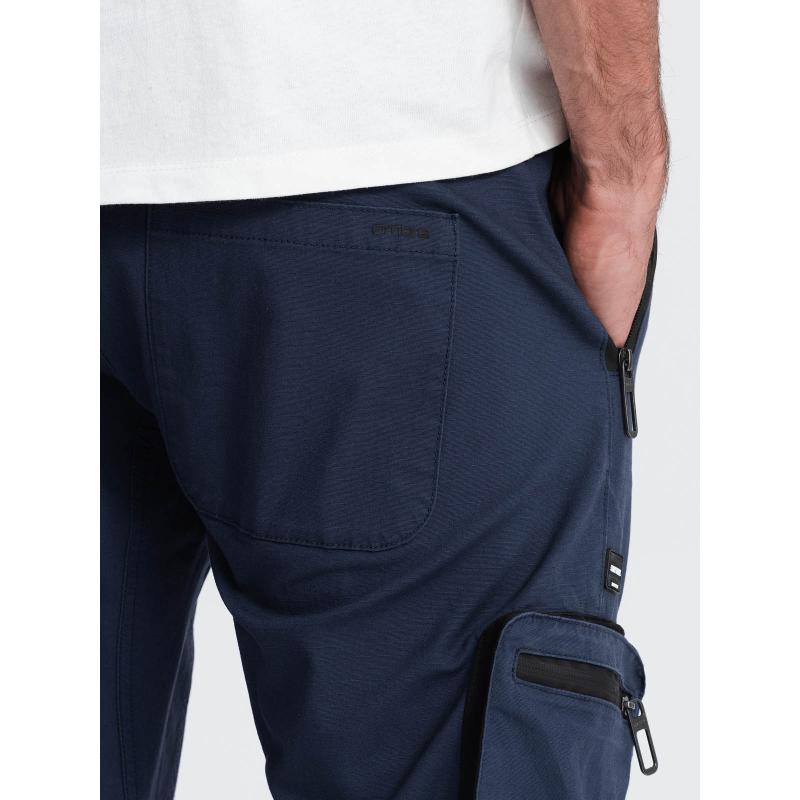 Pánské kalhoty JOGGER s cargo kapsami na zip tmavě modré 