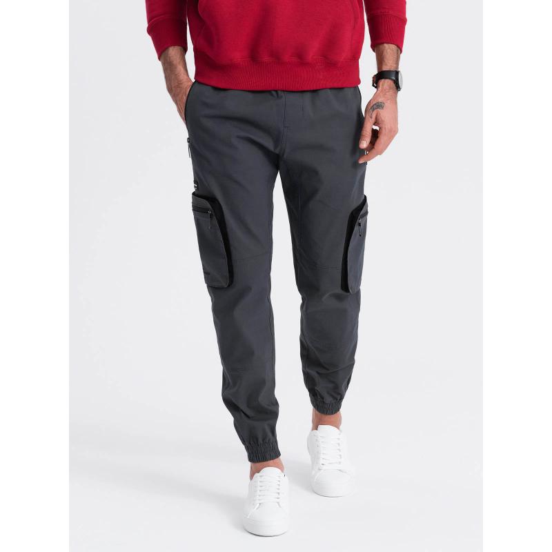 Férfi JOGGER nadrág állógallérral és cipzáras cargo zsebekkel grafit színben