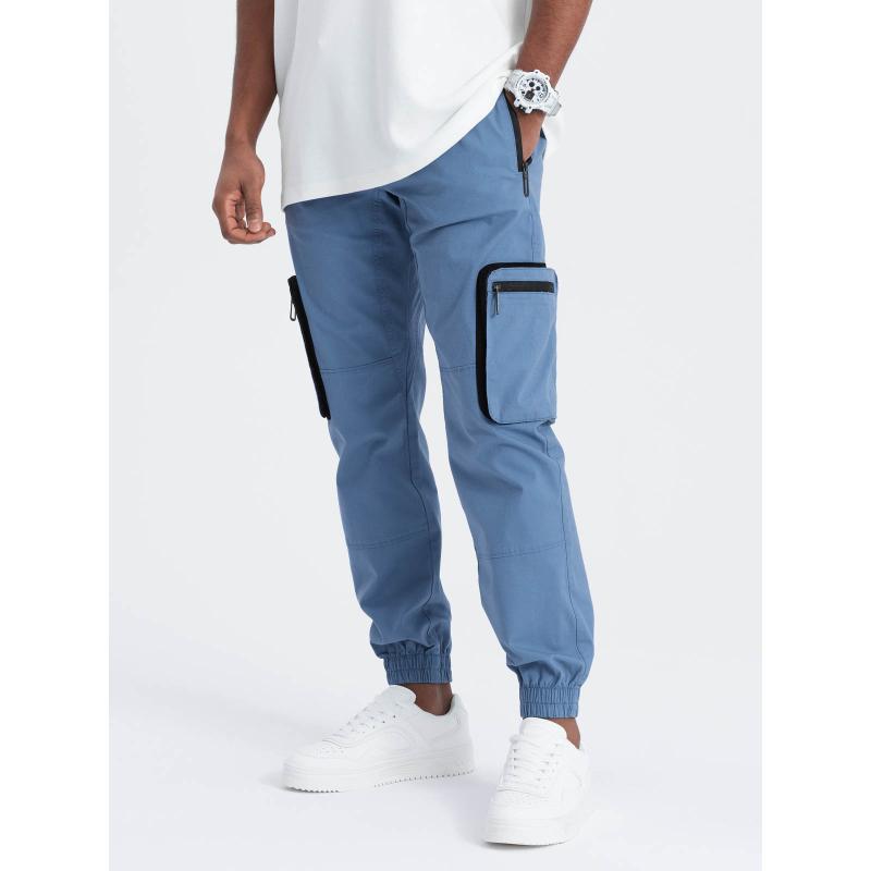Férfi JOGGER nadrág állógallérral és cipzáras cargo zsebekkel kék