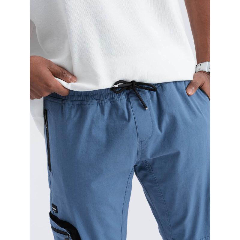 Férfi JOGGER nadrág állógallérral és cipzáras cargo zsebekkel kék