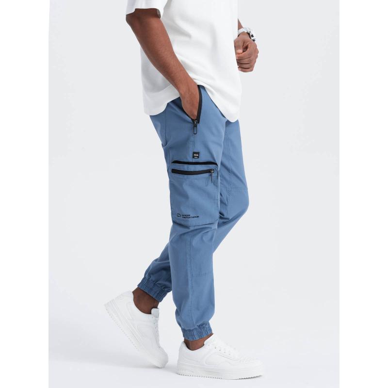 Férfi JOGGER nadrág állógallérral és cipzáras cargo zsebekkel kék