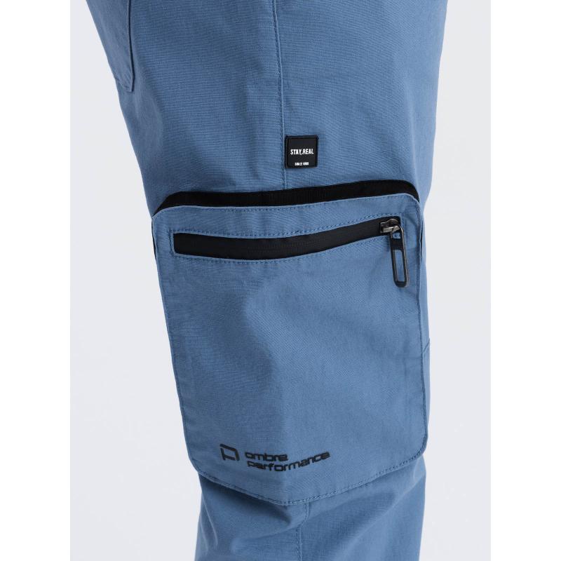 Férfi JOGGER nadrág állógallérral és cipzáras cargo zsebekkel kék