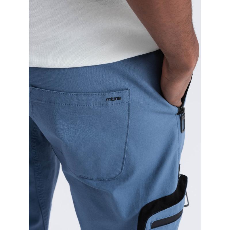 Férfi JOGGER nadrág állógallérral és cipzáras cargo zsebekkel kék