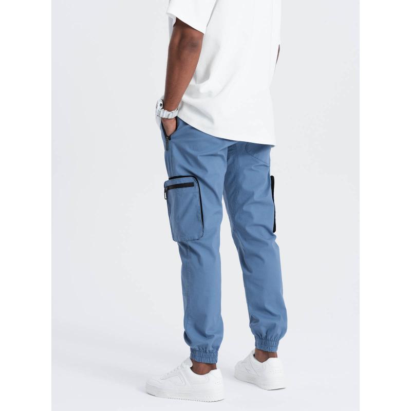 Férfi JOGGER nadrág állógallérral és cipzáras cargo zsebekkel kék