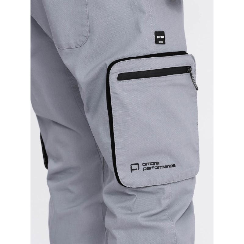 Pánské kalhoty JOGGER se stojáčkem a nákladovými kapsami na zip světle šedé 