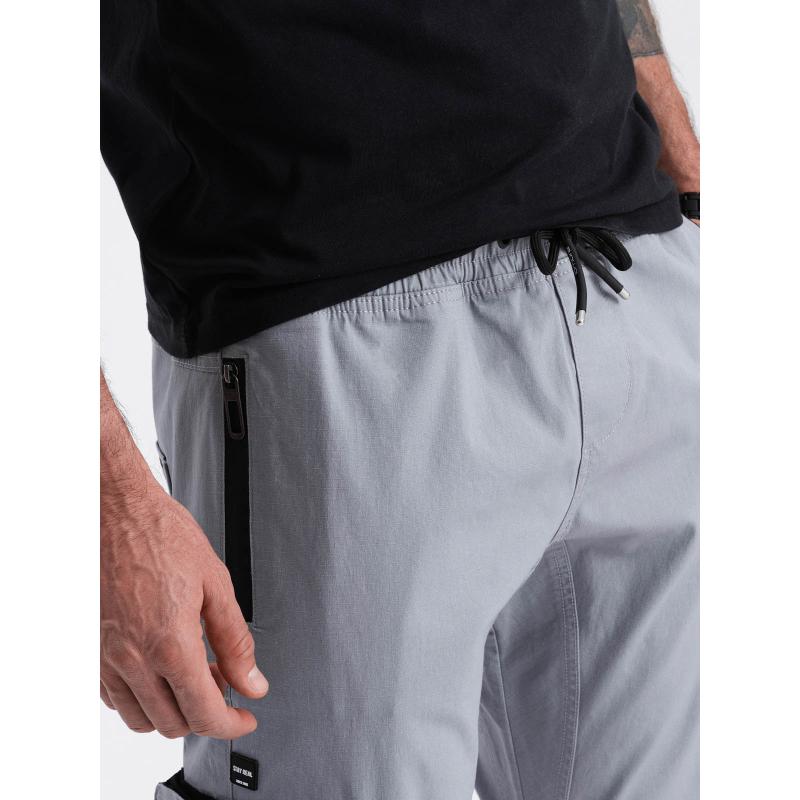 Pánské kalhoty JOGGER se stojáčkem a nákladovými kapsami na zip světle šedé 