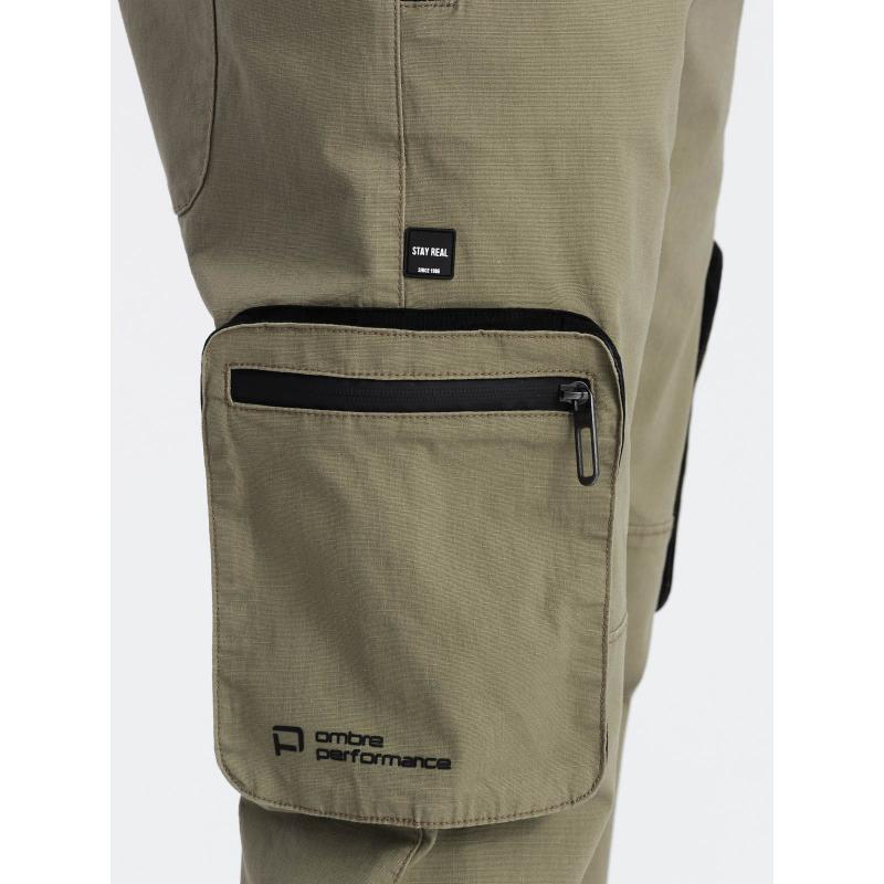 Férfi JOGGER nadrág levehető cipzáras teherszállító zsebekkel világos olívazöld színben