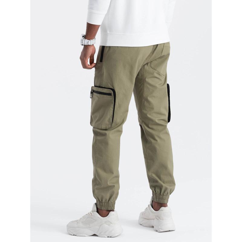 Férfi JOGGER nadrág levehető cipzáras teherszállító zsebekkel világos olívazöld színben