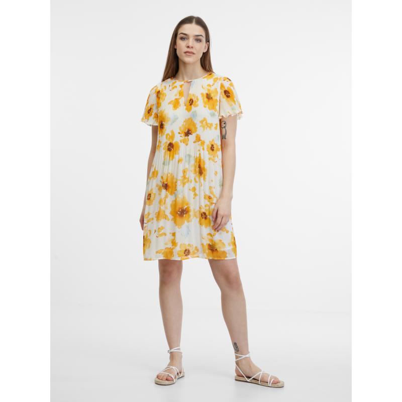 Žlté a béžové dámske kvetinové šaty