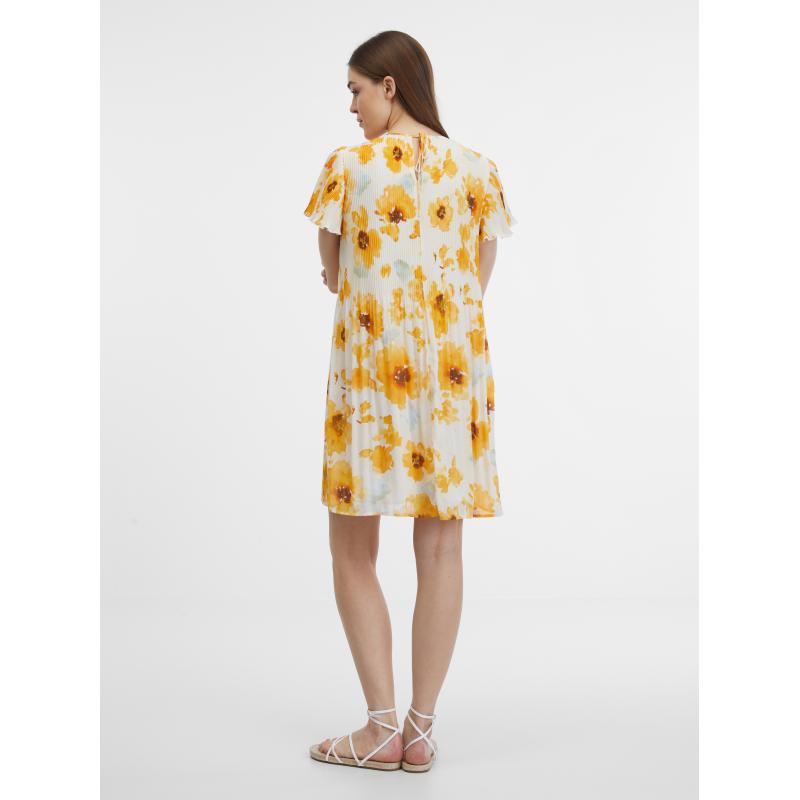 Žlté a béžové dámske kvetinové šaty