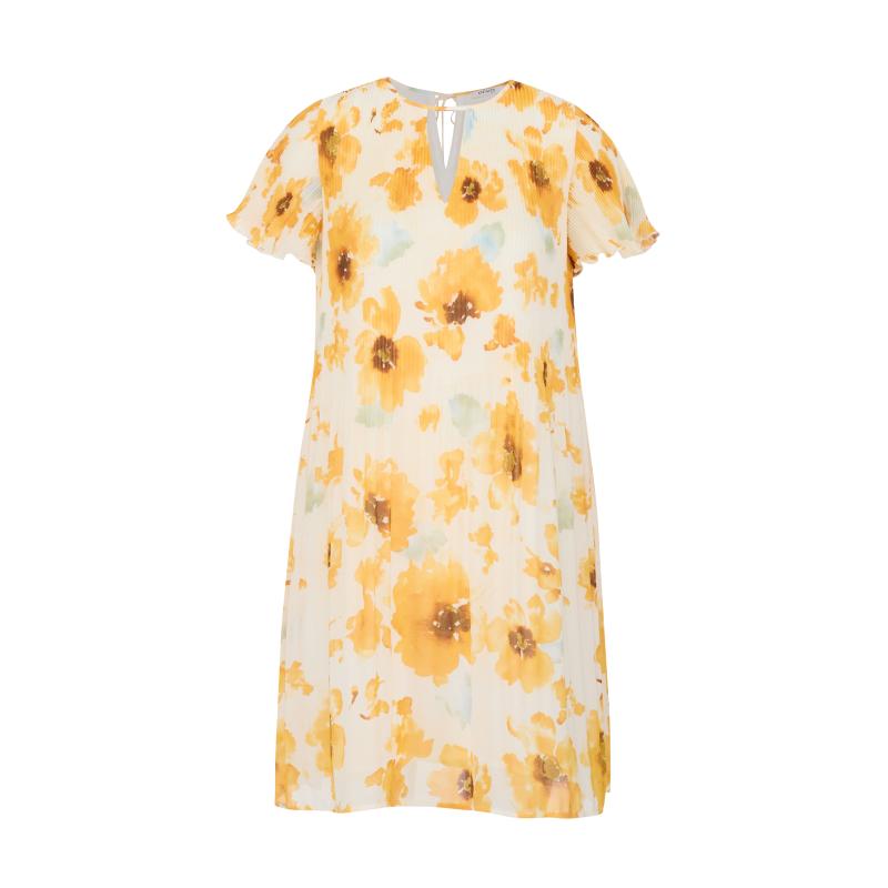 Žlté a béžové dámske kvetinové šaty