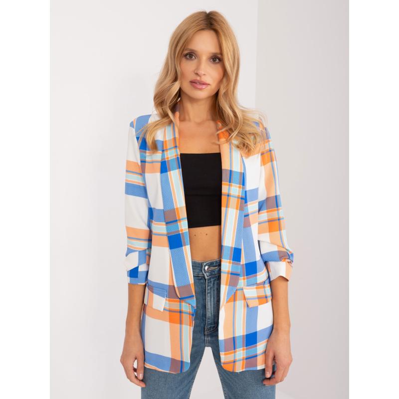 Dámský blejzr k árovaný v oranžové a ecru 
